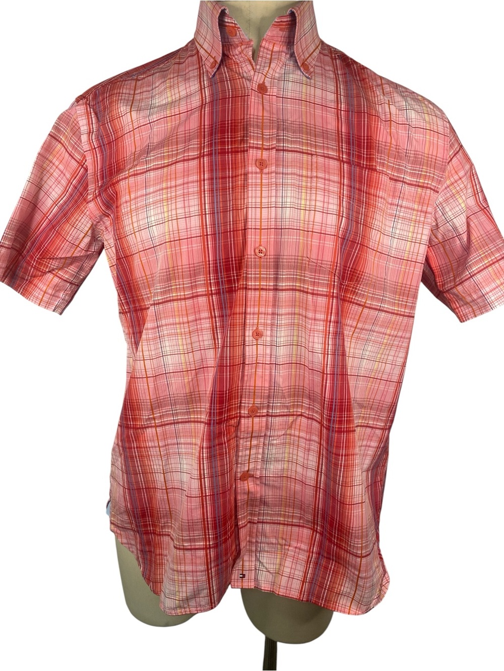 Tommy Hilfiger Red Plaid Short-Sleeve Button-Up Shirt Men’s Medium